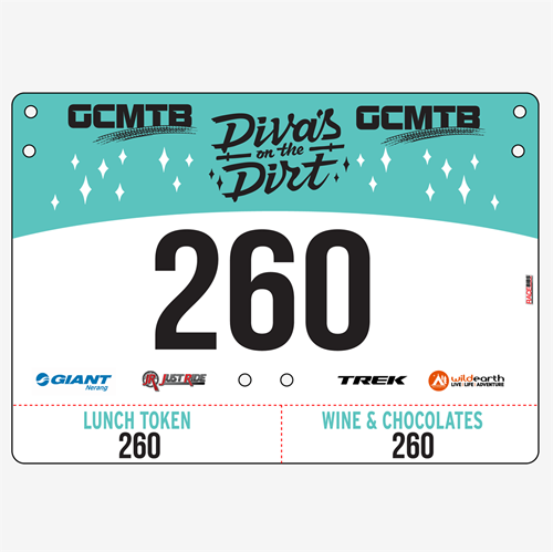 Show details for Full Colour Front, Black and White Reverse Economical Race Numbers with Tear off Tags