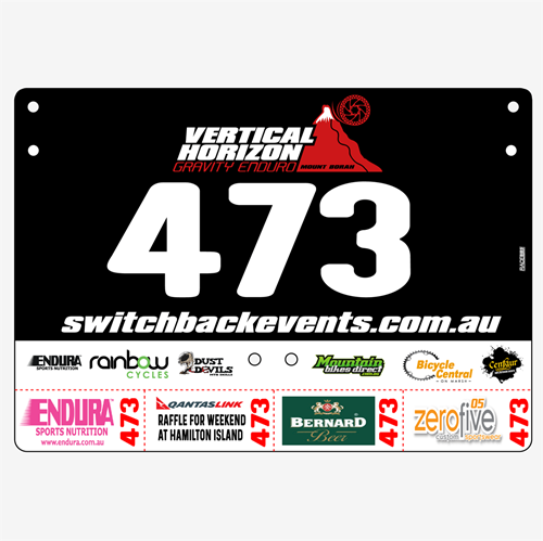 Show details for Full Colour Front, Black and White Reverse Economical Race Numbers with Tear off Tags