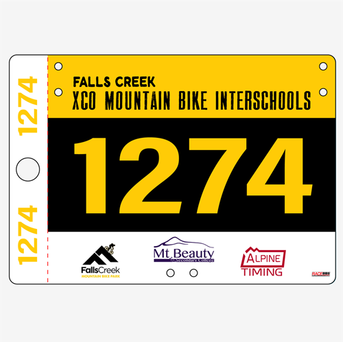 Show details for Full Colour Front, Black and White Reverse Economical Race Numbers with Tear off Tags