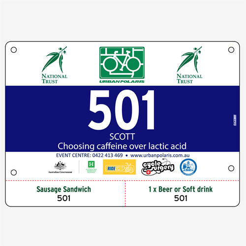 Show details for Full Colour Front, Black and White Reverse Race Bibs with Tear off Tags