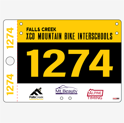 Picture of Full Colour Front, Black and White Reverse Economical Race Numbers with Tear off Tags