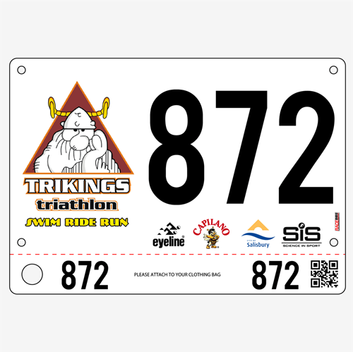 Show details for Full Colour Front, Black and White Reverse Race Bibs with Tear off Tags