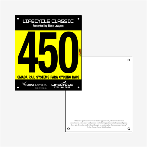 Picture of Full Colour Front, Black and White Reverse UCI Race Bibs
