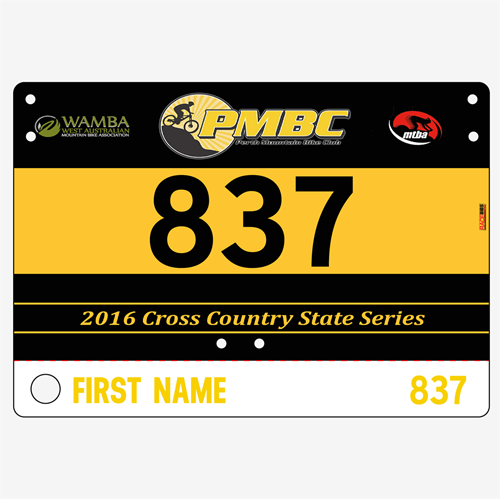 Picture of Full Colour Front, Black and White Reverse Economical Race Numbers with Tear off Tags