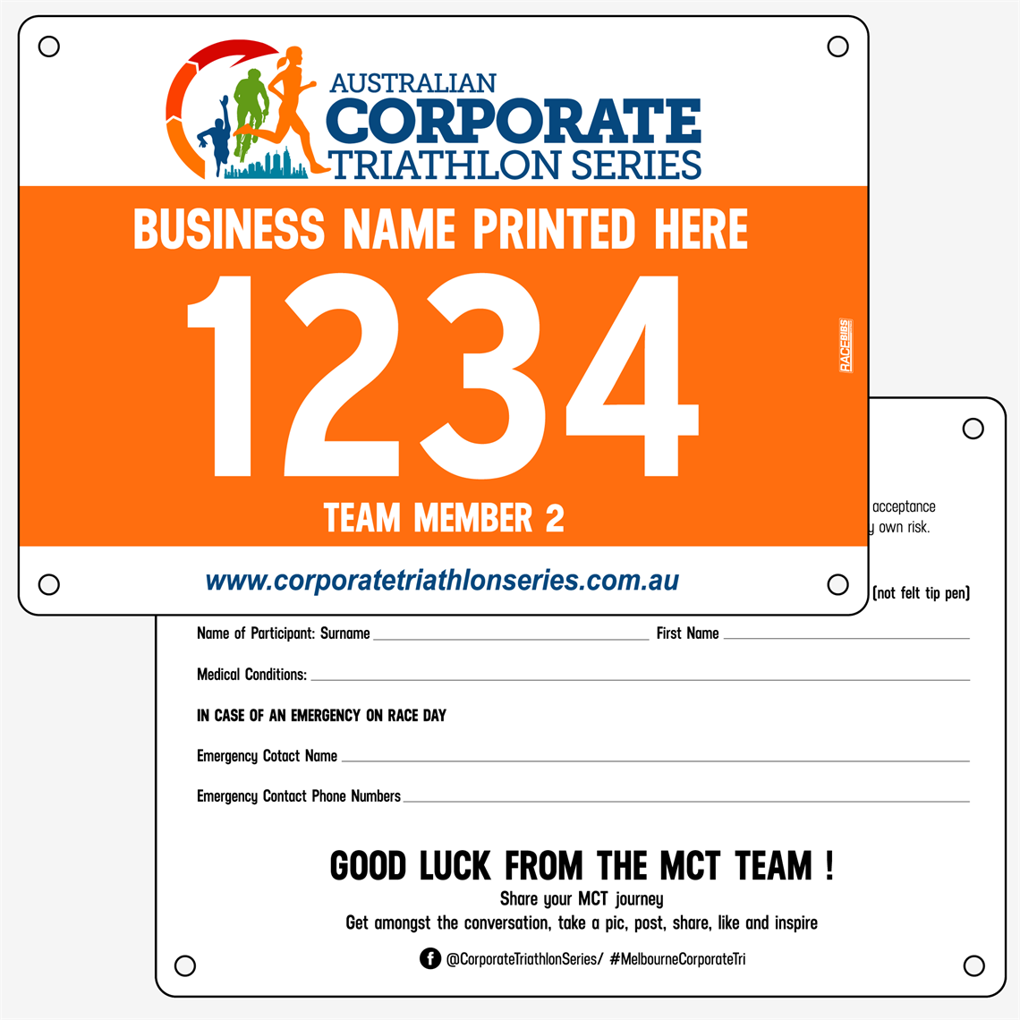 Show details for Full Colour Front, Black and White Reverse Race Bibs