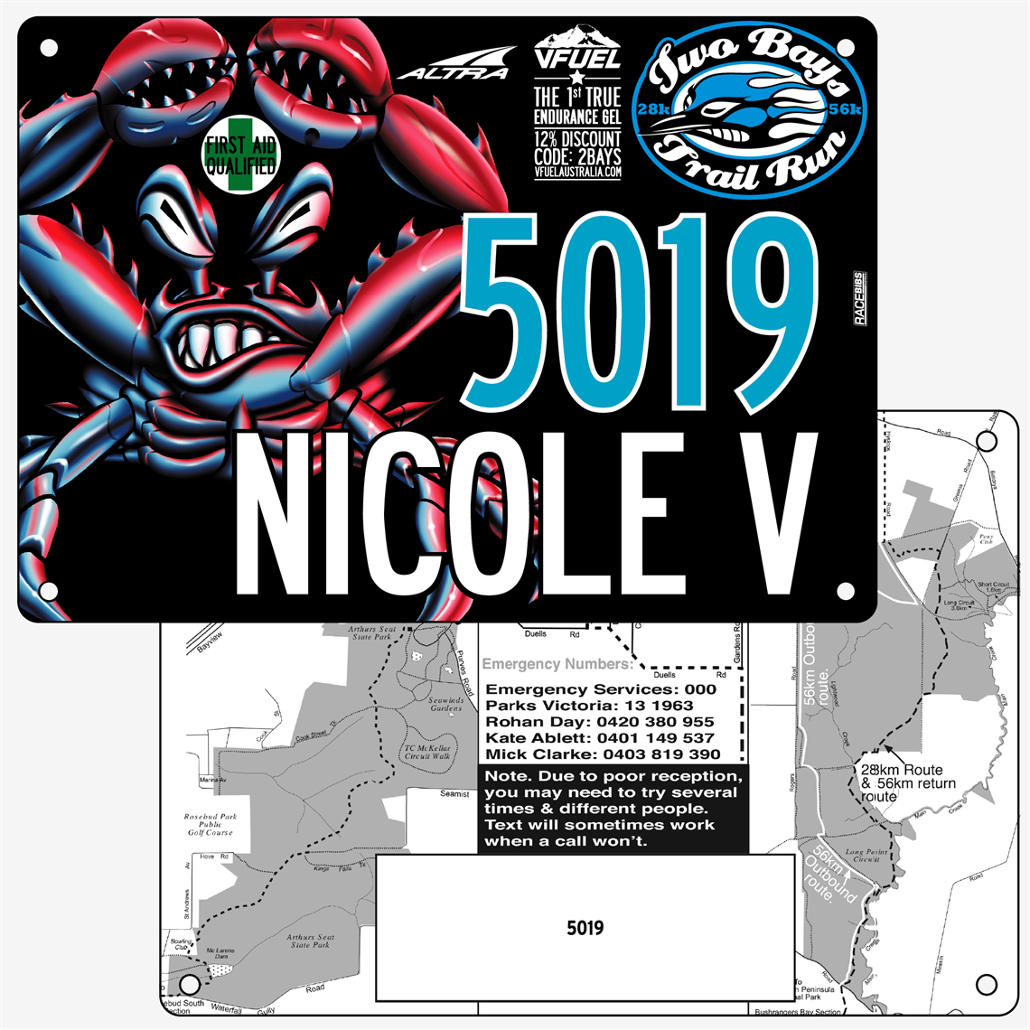 Show details for Full Colour Front, Black and White Reverse Race Bibs