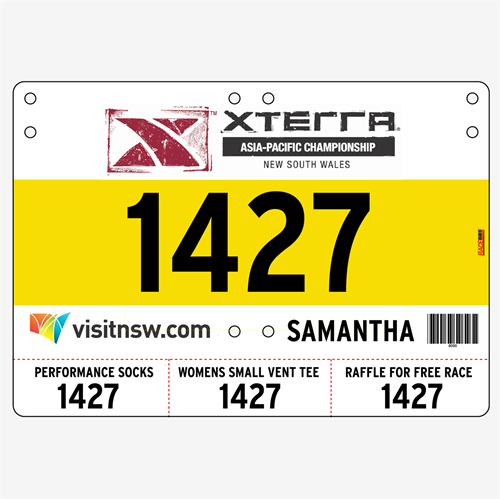Show details for Full Colour Front, Black and White Reverse Race Bibs with Tear off Tags